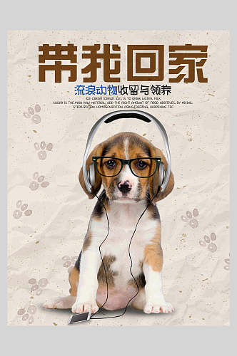 狗狗耳机领养宠物海报