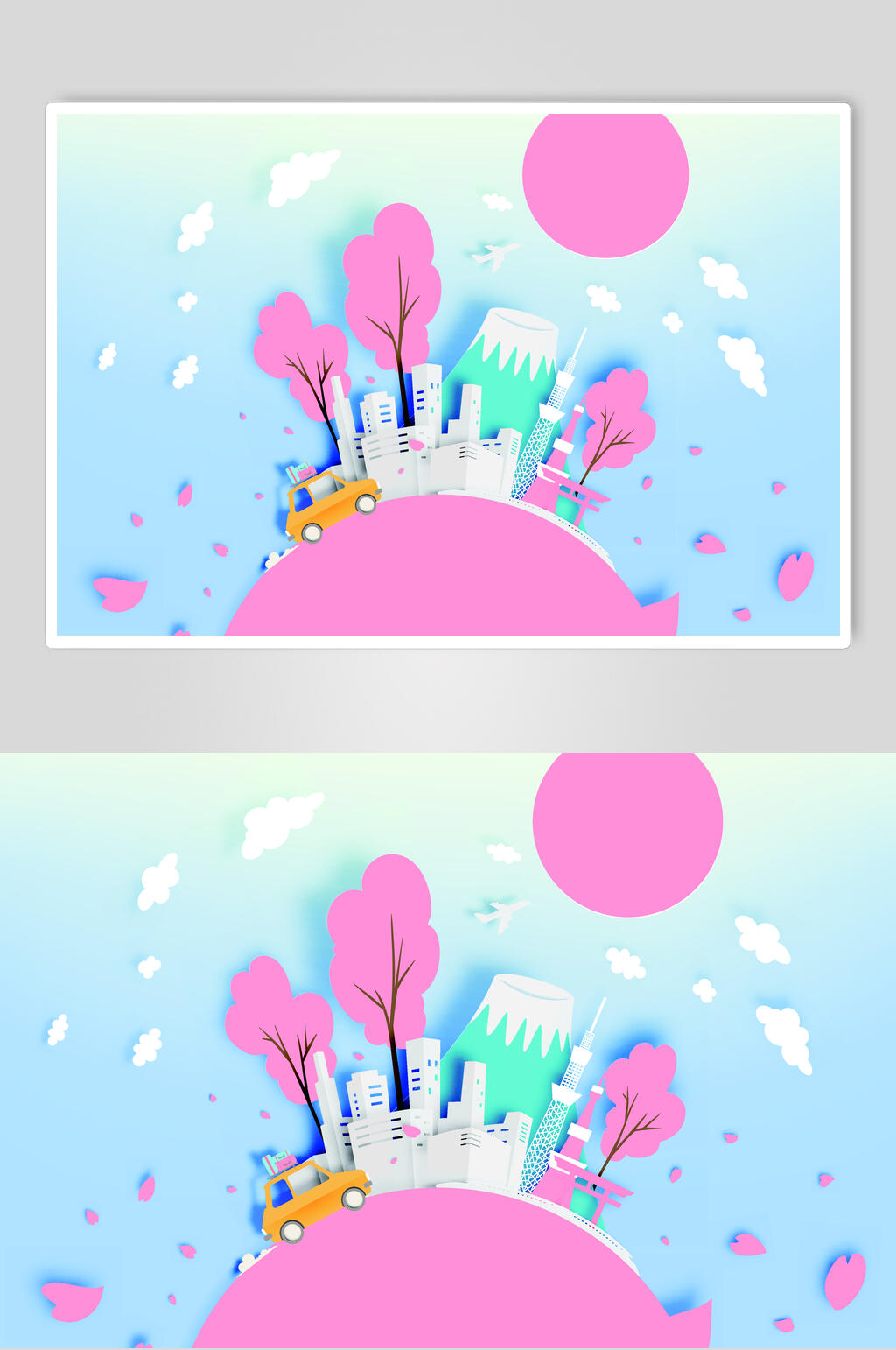 创意春天剪纸插画矢量素材素材