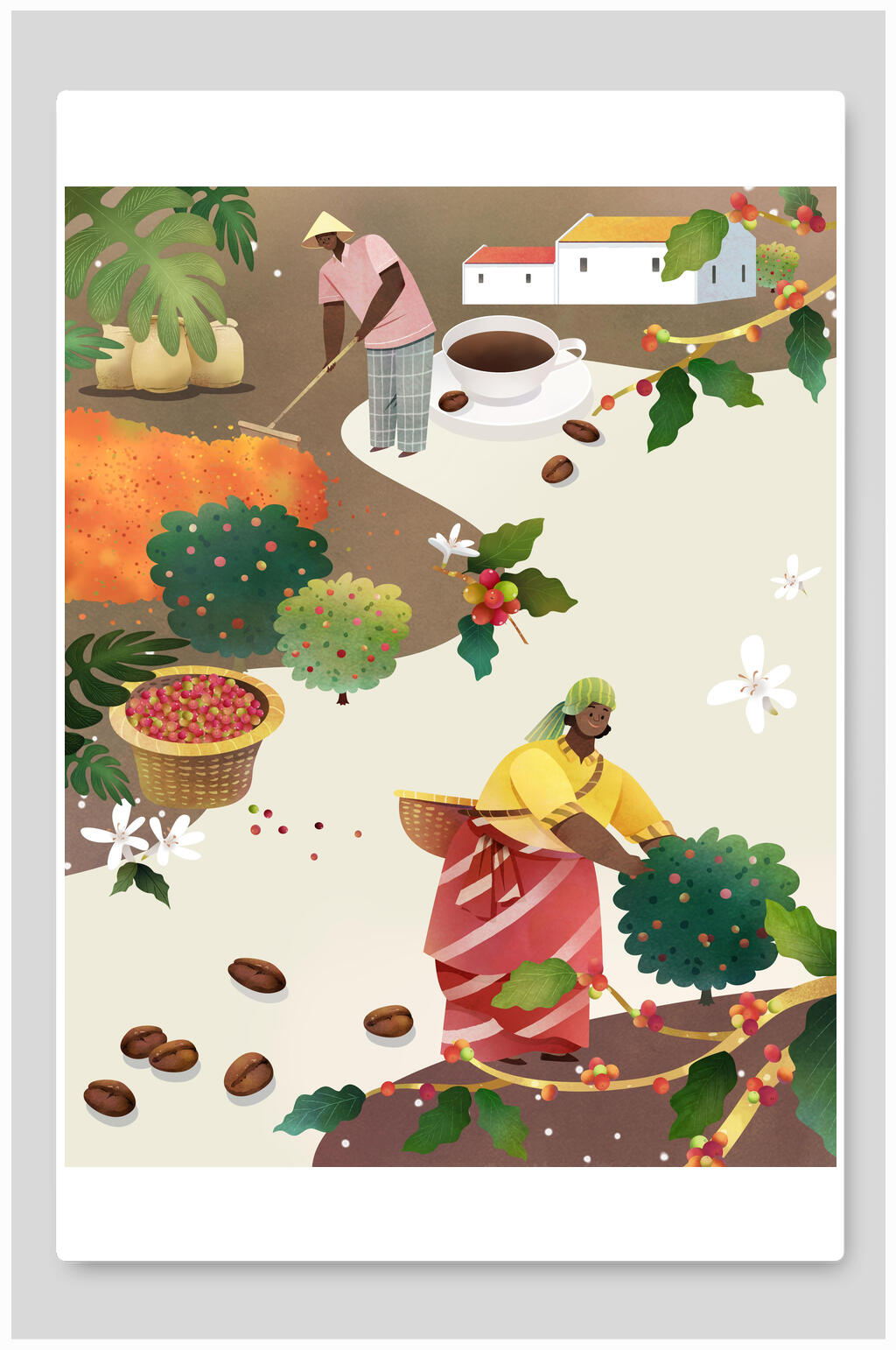 简约食物清新素雅高端蔬菜农田插画素材