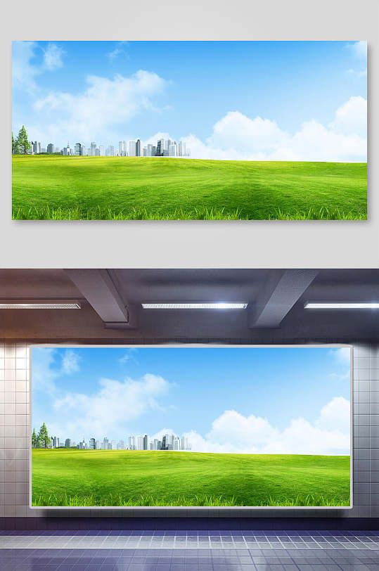 绿色白云蓝天草地背景-众图网