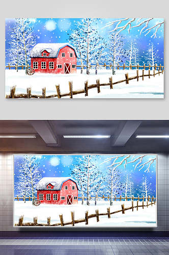房子圣诞节雪地背景