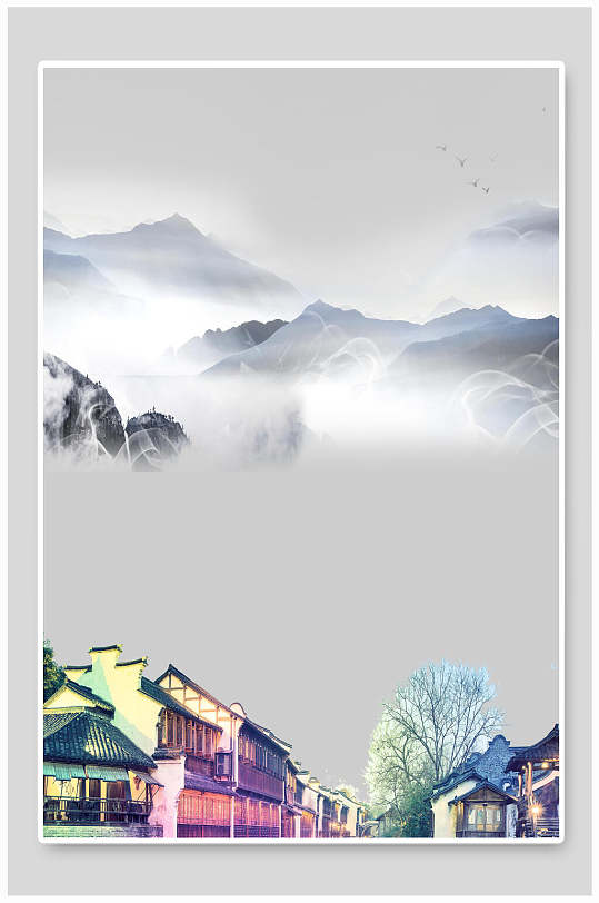 竖版中国风山水画背景