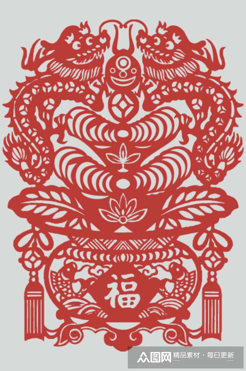 剪纸风春节吉祥福字矢量素材