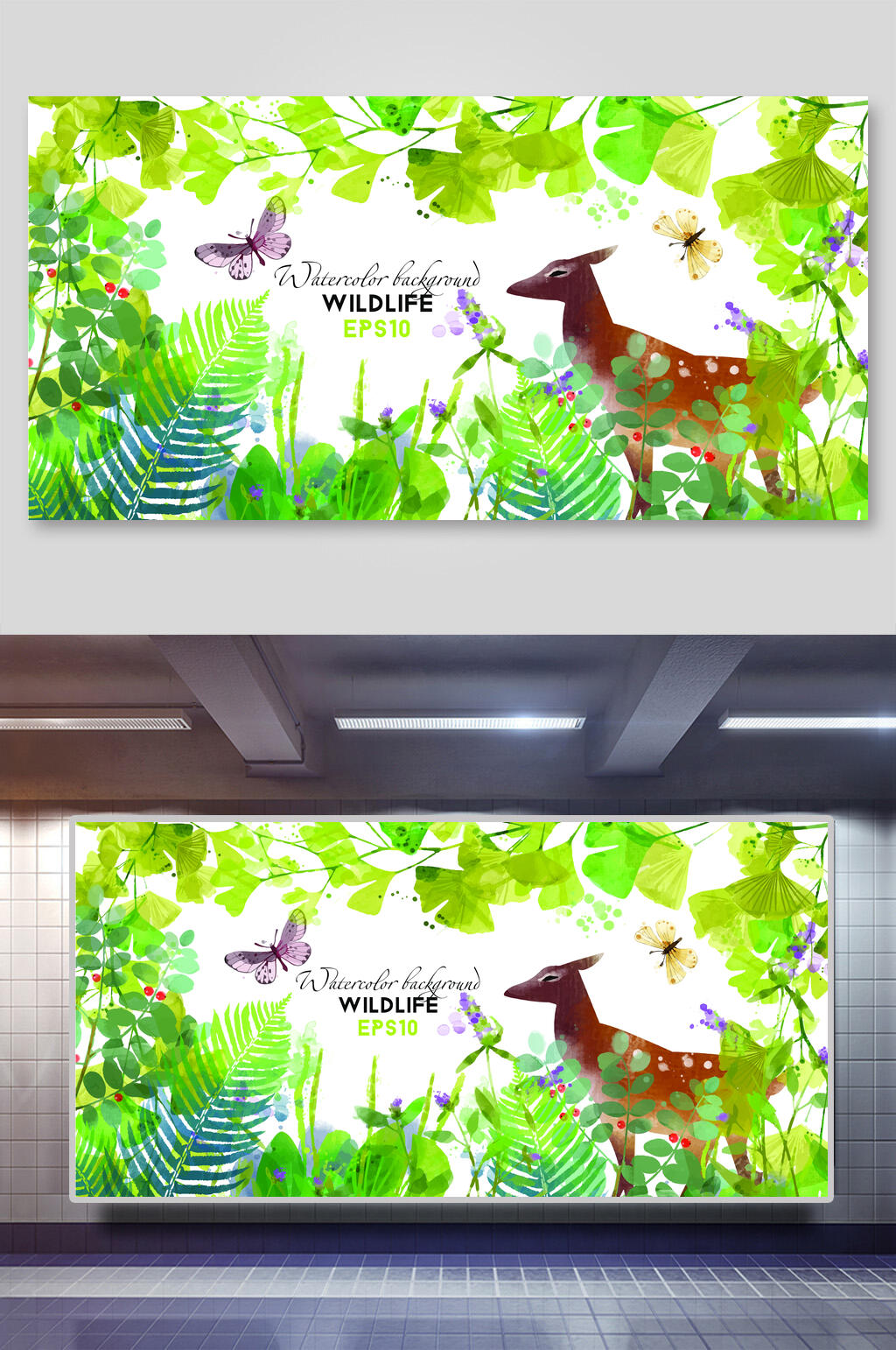 蝴蝶森系小清新矢量插画素材