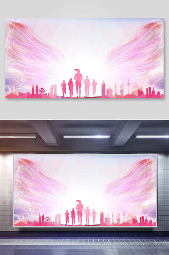 粉色翅膀科技展会舞台展望未来背景