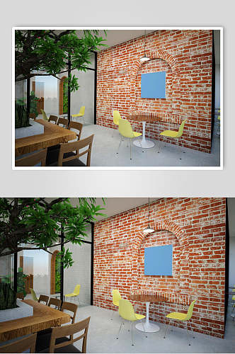 绿植咖啡厅餐饮墙纸样机