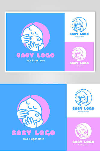 蓝色卡通母婴品牌LOGO矢量素材