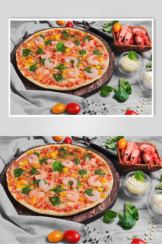 虾仁披萨美食图片