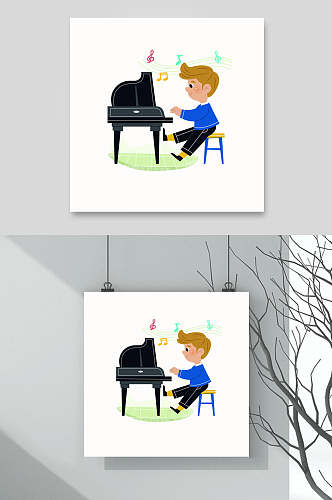 弹钢琴可爱儿童矢量插画
