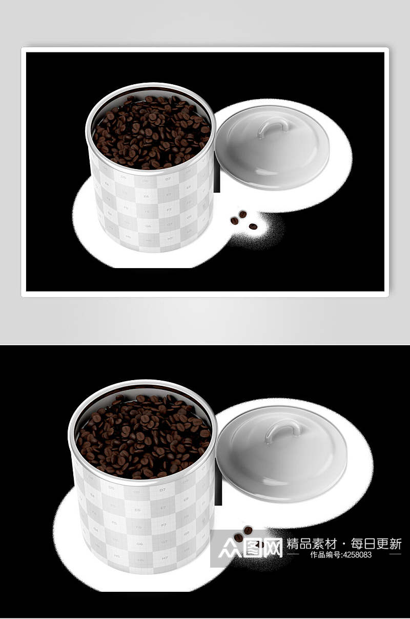 咖啡豆盘子圆形白杯子贴图样机素材