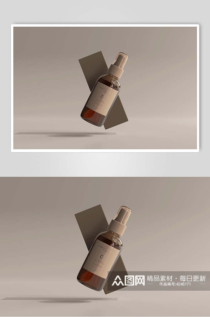 悬浮琥珀色化妆品包装瓶样机效果图素材