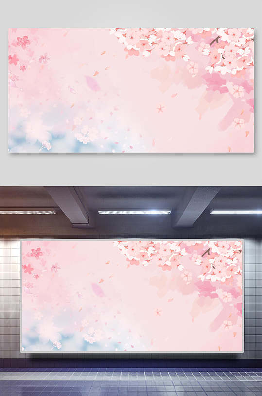 橫版粉紅色櫻花唯美背景