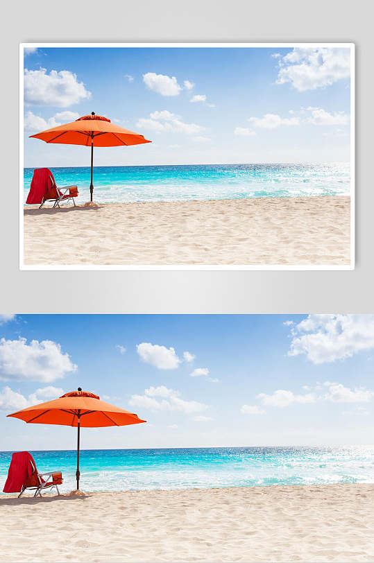 沙滩遮阳伞写意蓝天风景图片