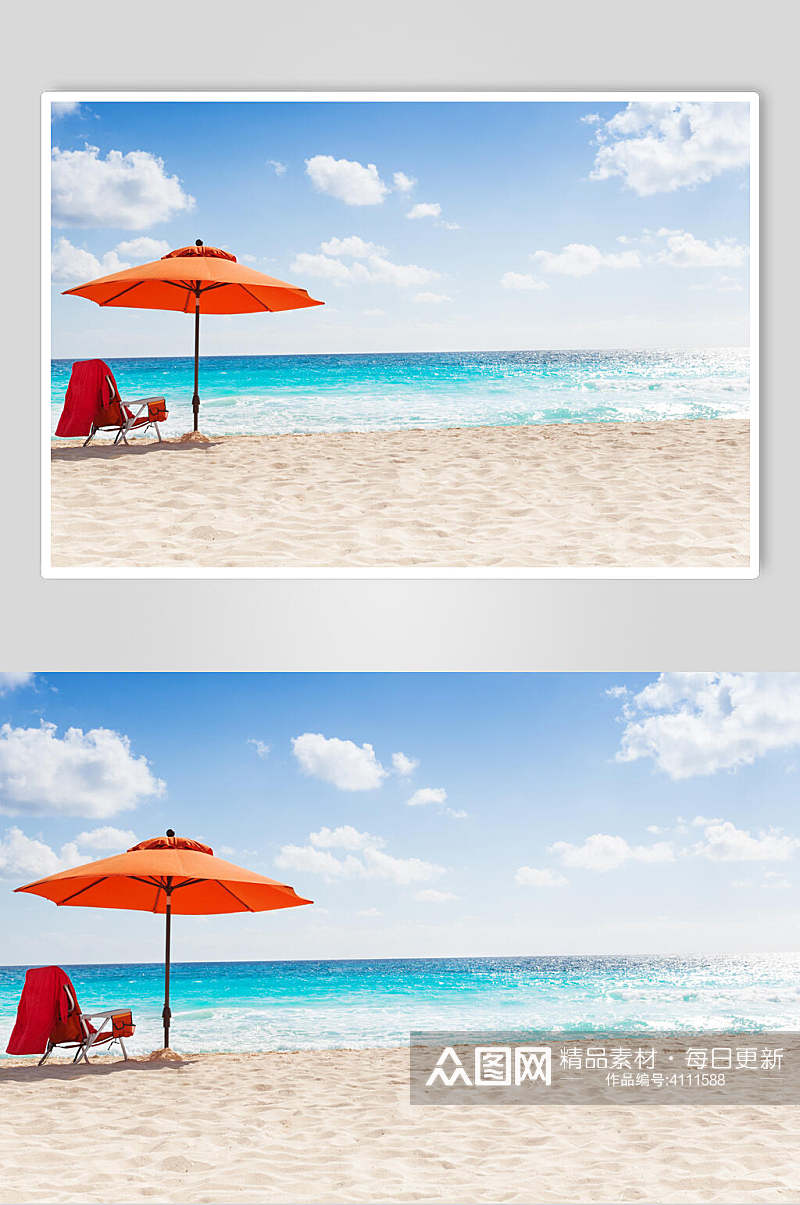 沙滩遮阳伞写意蓝天风景图片素材