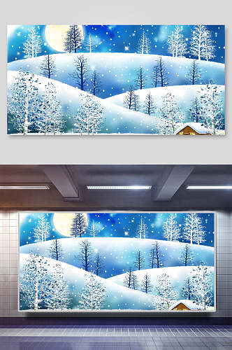 蓝色雪景圣诞节雪地背景