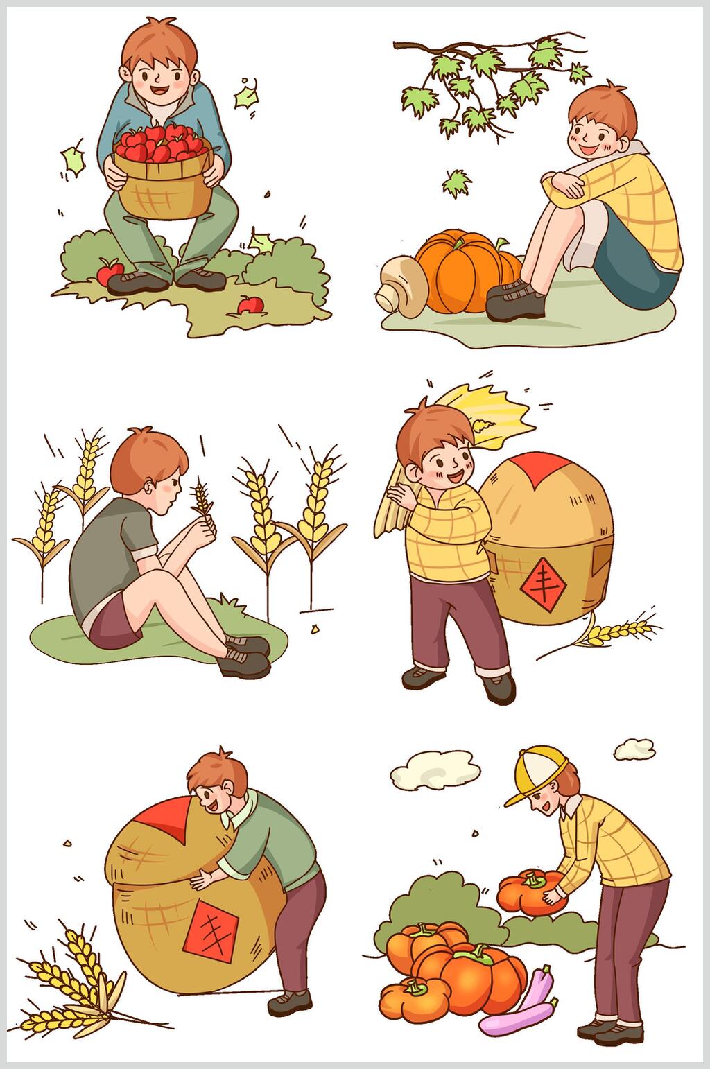 秋收场景插画素材南瓜茄子素材