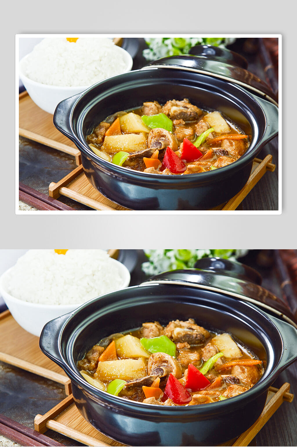 米饭砂锅黄焖鸡图片素材