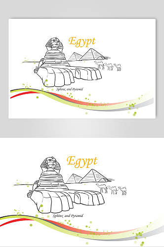 埃及黑白线稿城市素材