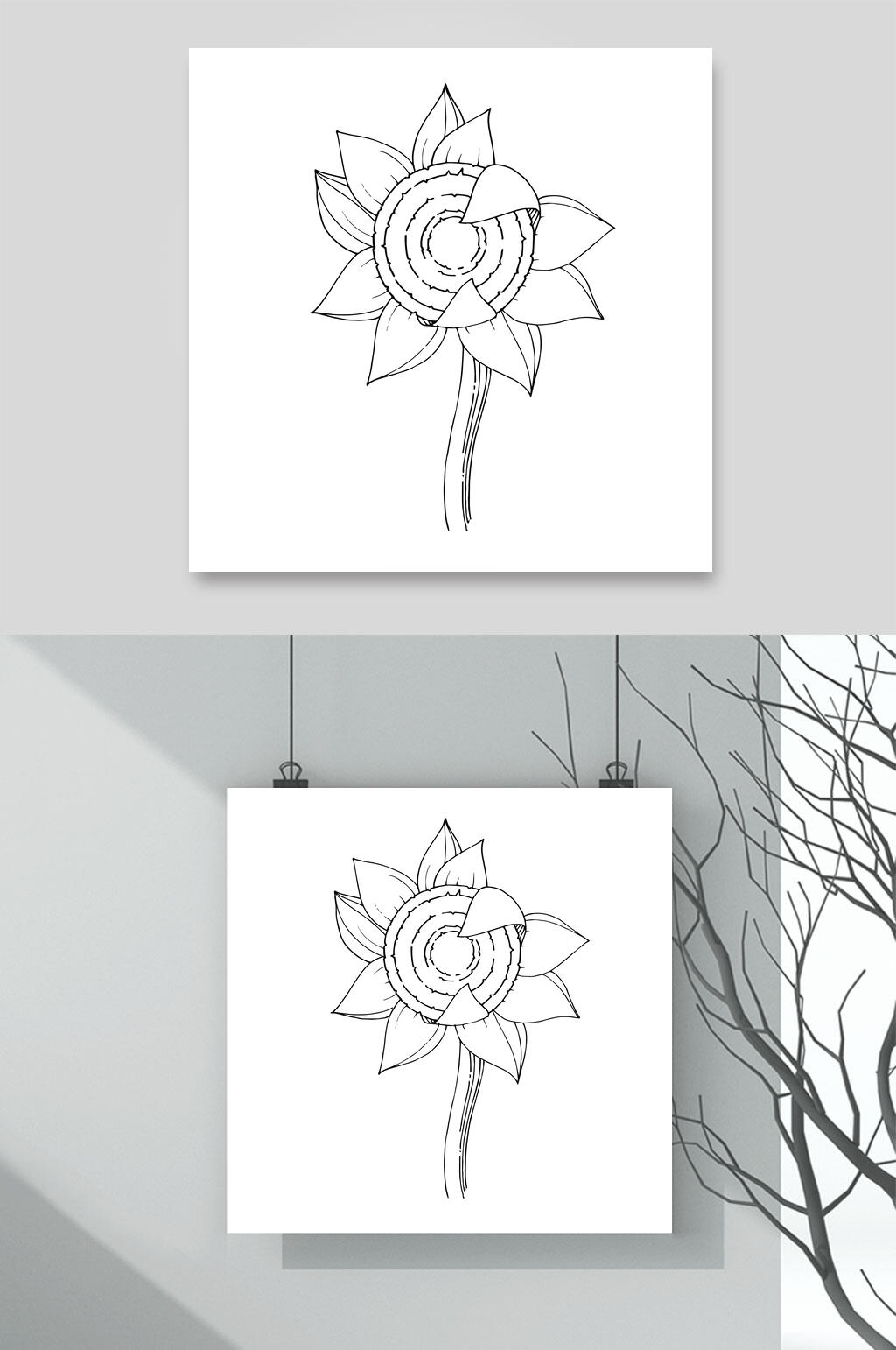 铅笔手绘植物白描速写矢量素材素材
