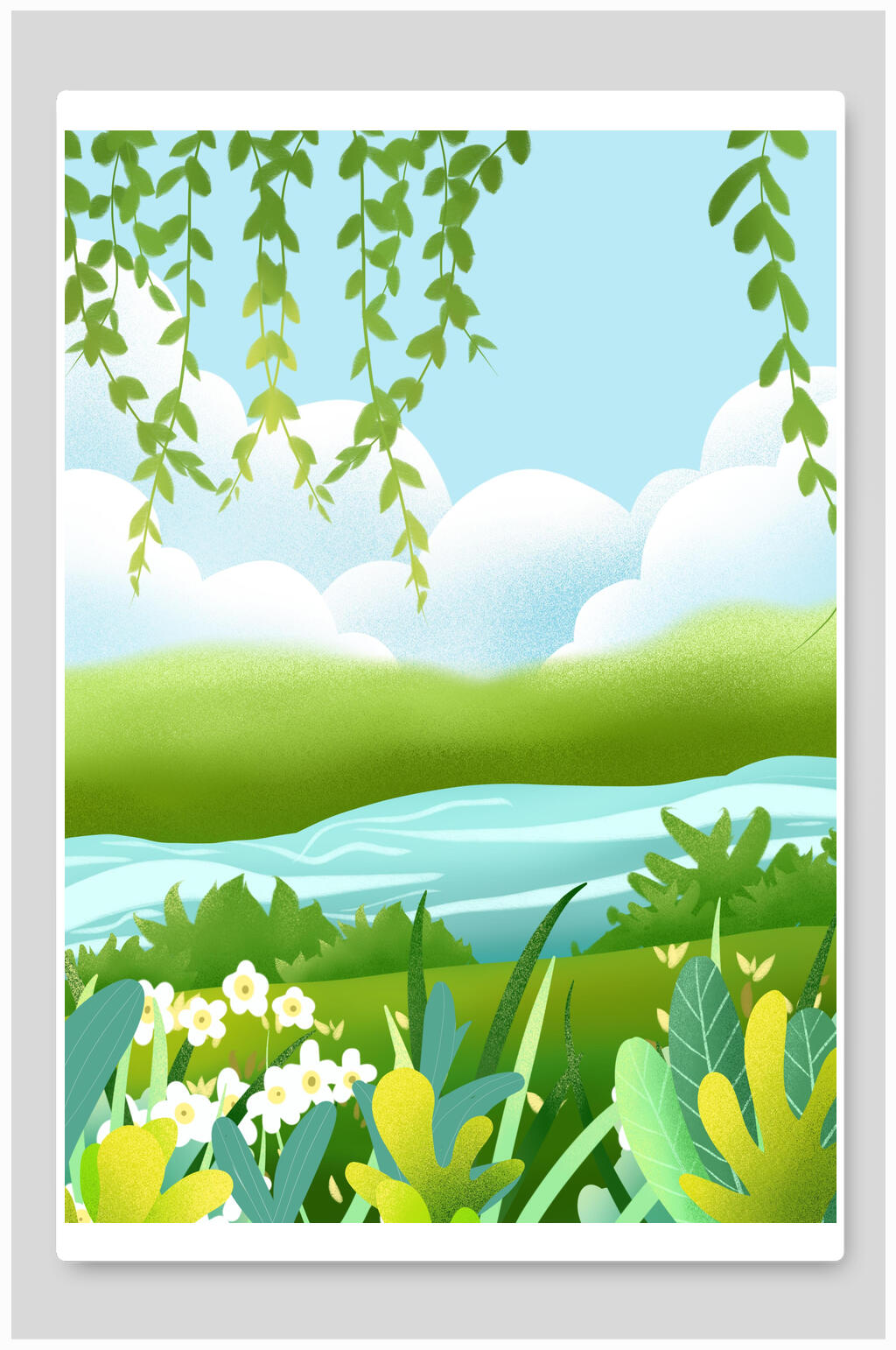 柳条创意春天森林插画背景素材