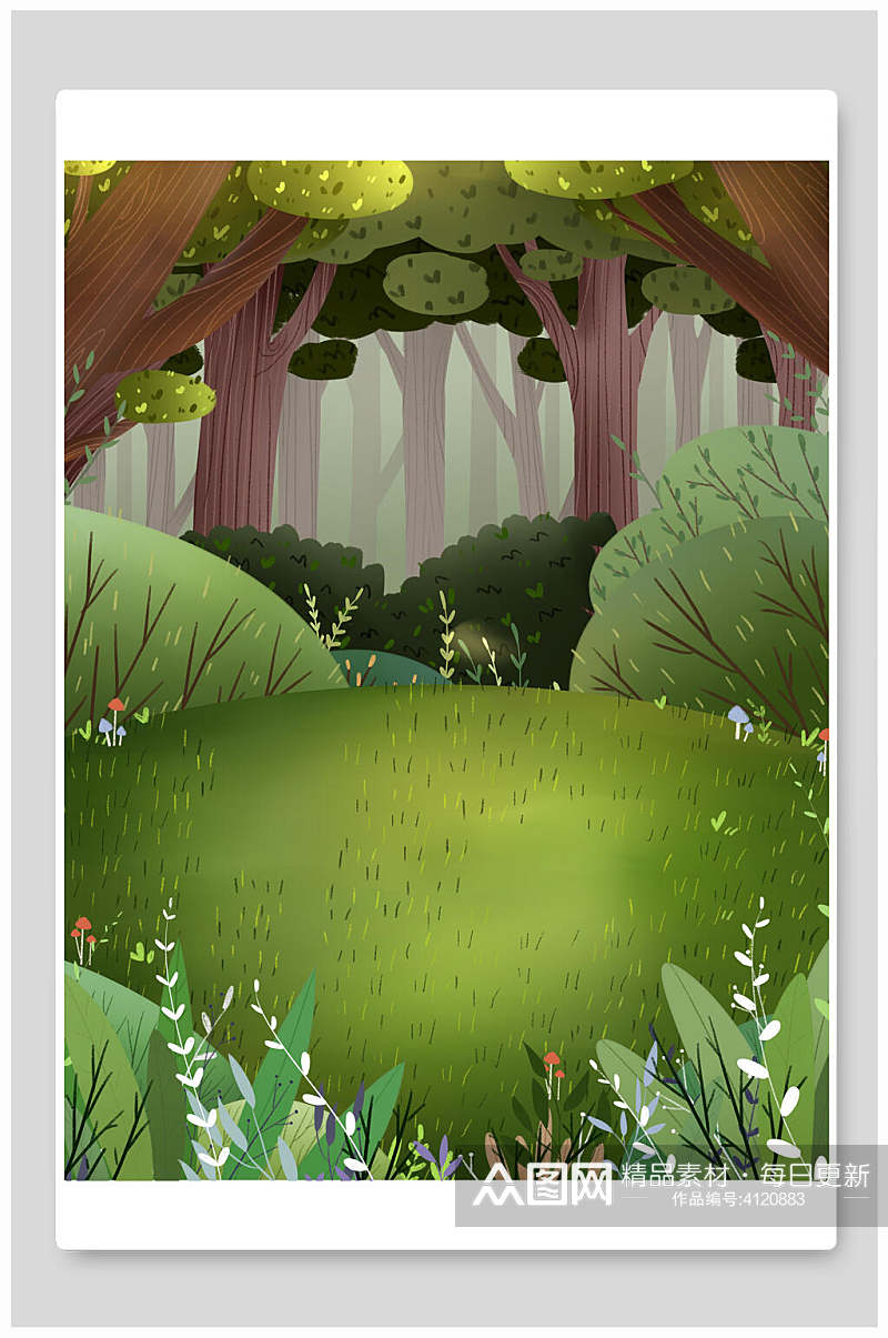 绿色春天森林插画背景素材