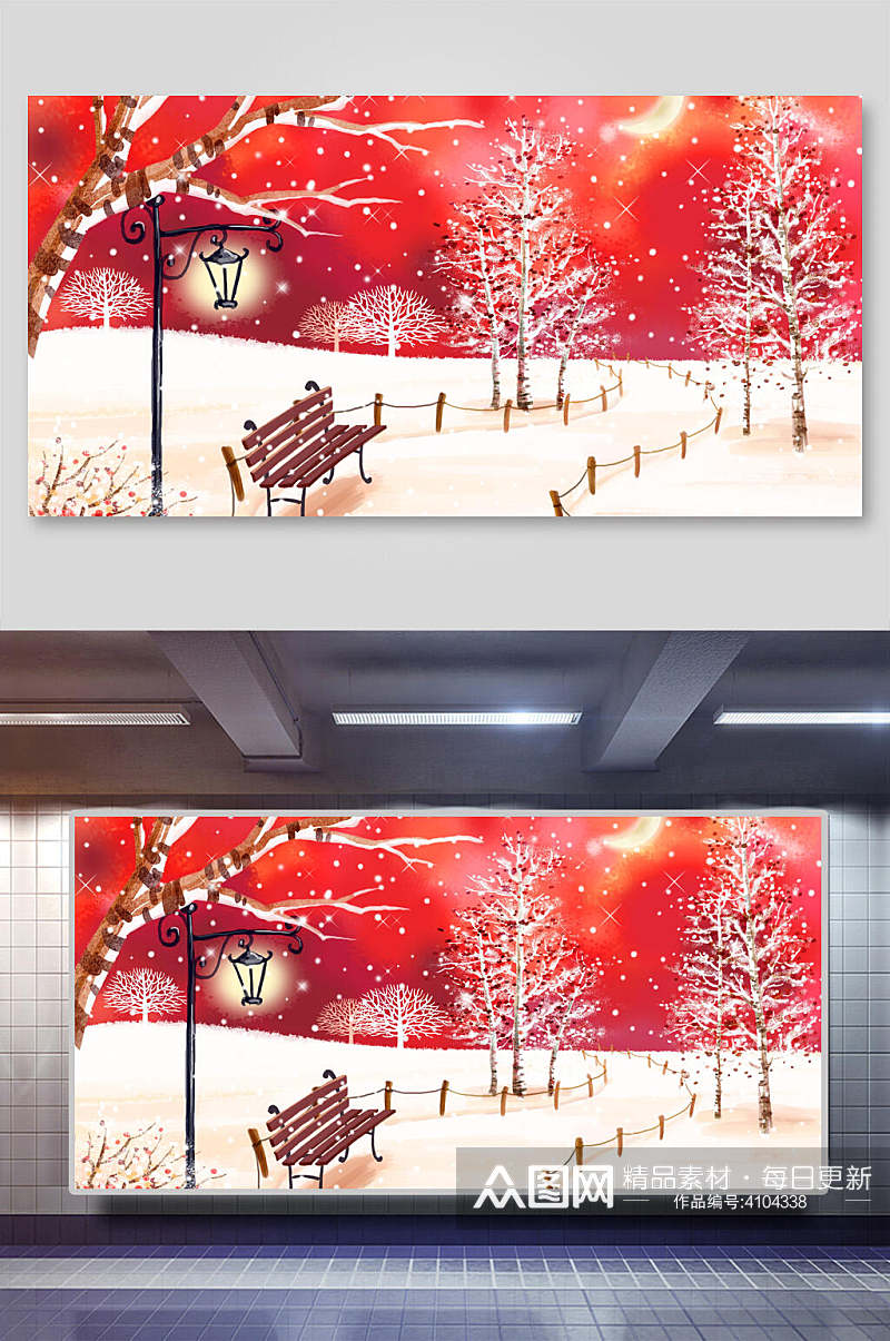 红色圣诞节雪地背景素材