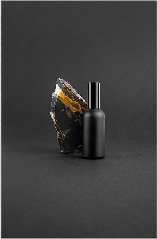 大理石背景黑色瓶护肤品包装VI样机