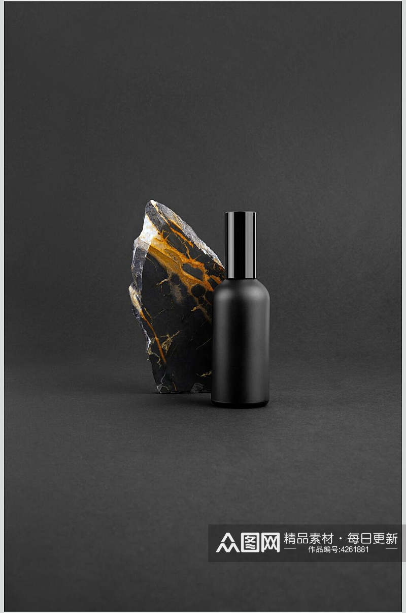 大理石背景黑色瓶护肤品包装VI样机素材