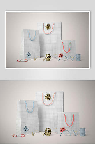 折纸手提滚筒绸缎购物袋包装样机