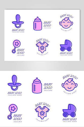 手绘紫色卡通母婴品牌LOGO矢量素材