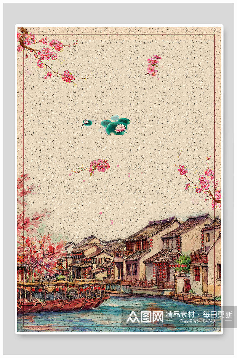 手绘中国风山水画背景素材