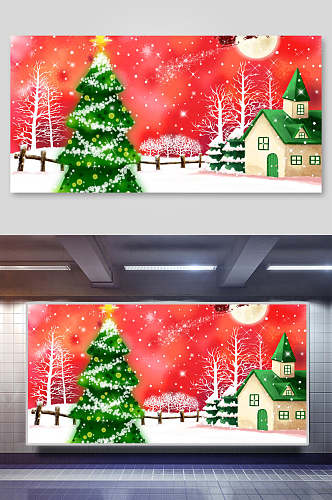 圣诞树圣诞节雪地背景