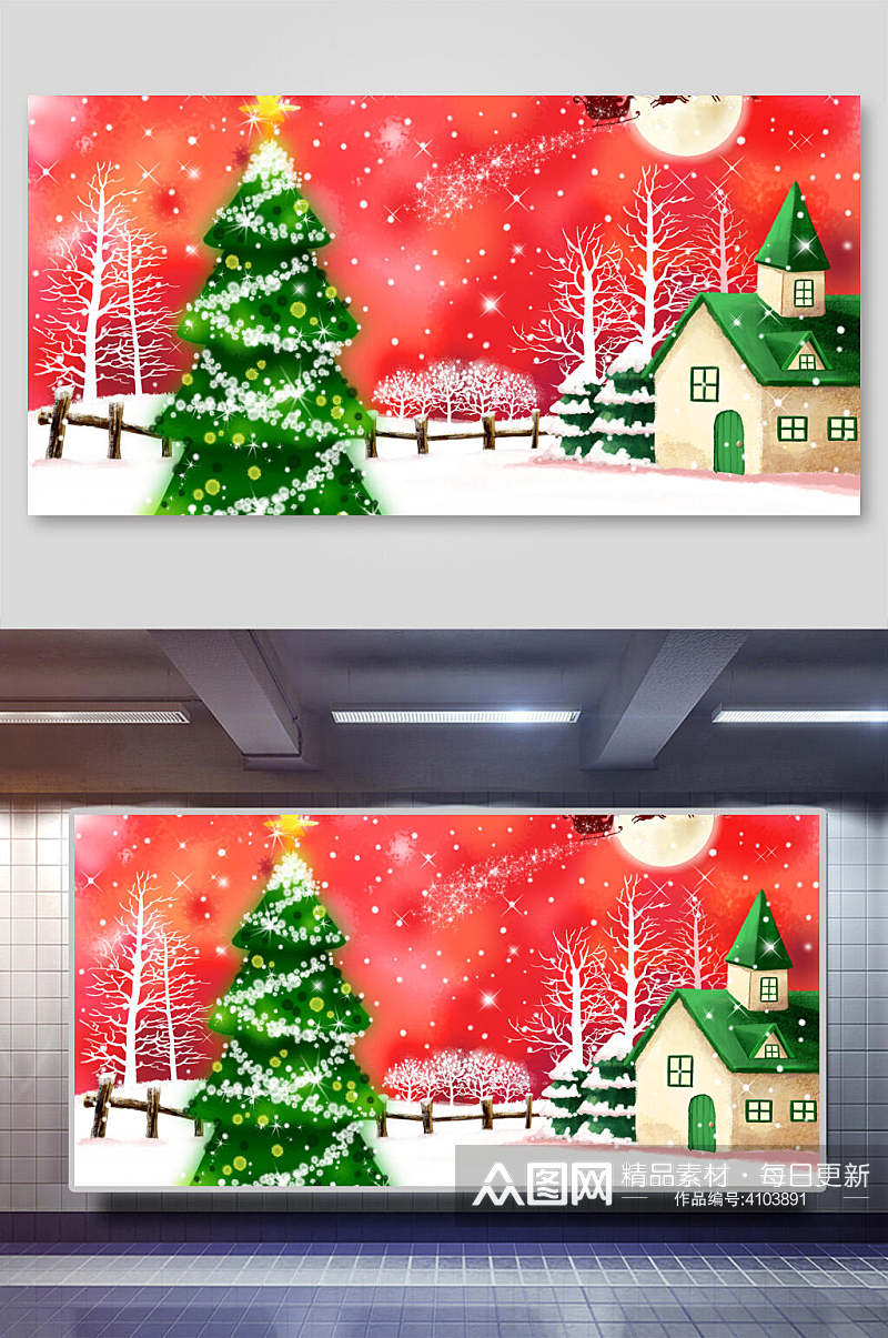 圣诞树圣诞节雪地背景素材