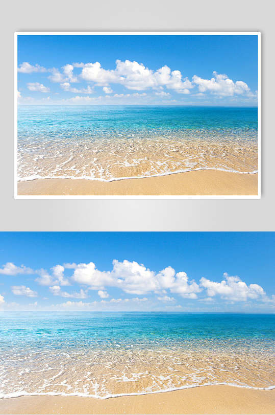 唯美沙滩涨潮蓝天风景图片