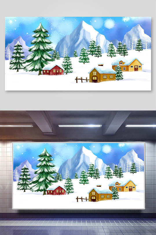 圣诞树圣诞节雪地背景