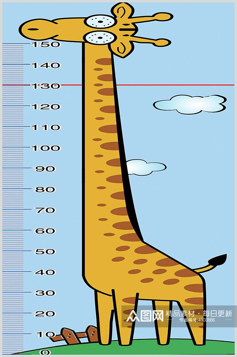 卡通长颈鹿身高标尺素材