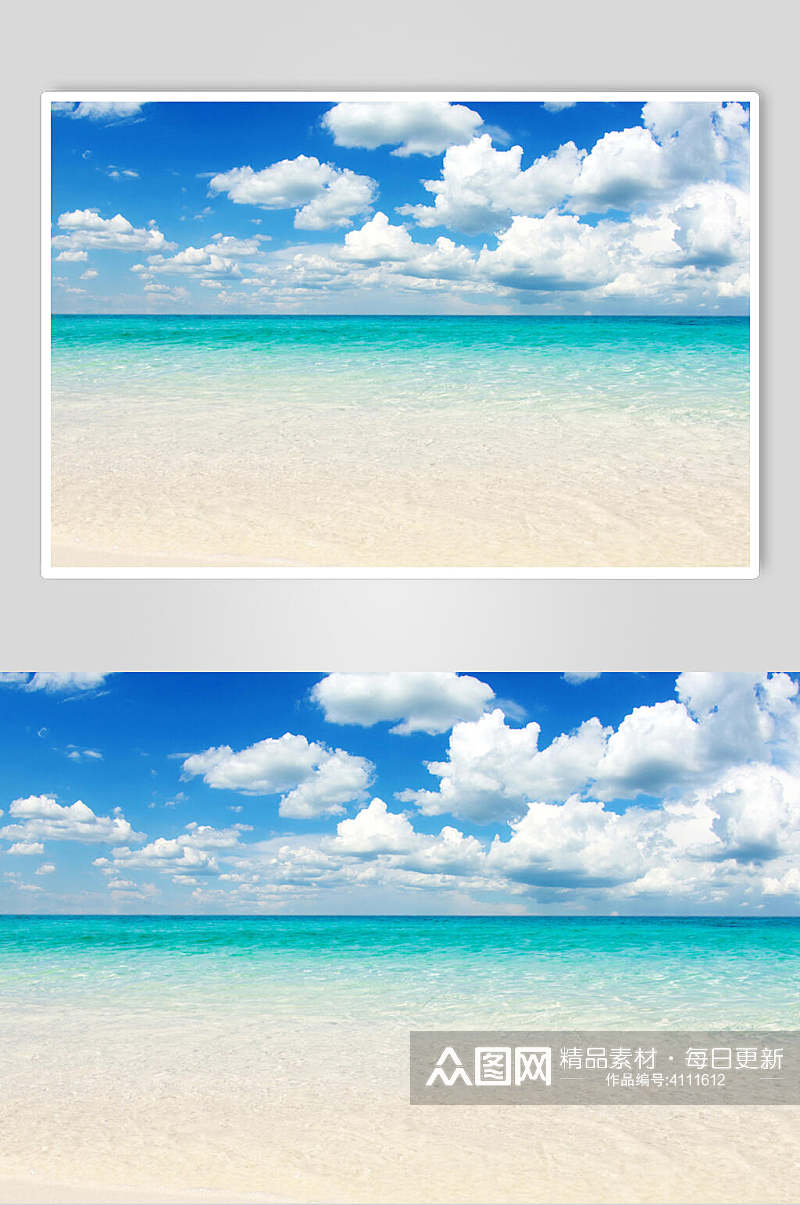 唯美沙滩白云蓝天风景图片素材