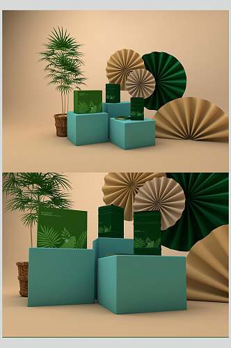 扇形叶子绿高档精致包装礼盒样机
