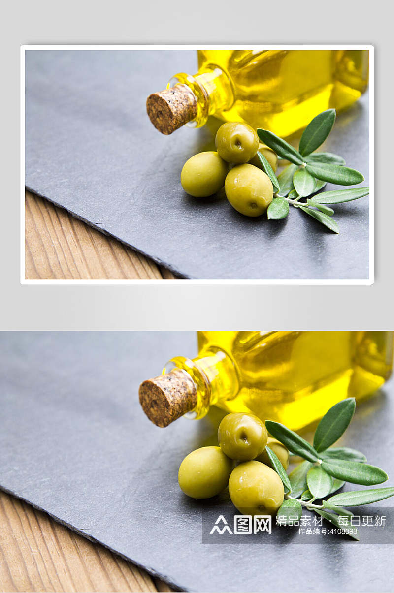 橄榄木塞玻璃瓶装橄榄油厨房调料图片素材