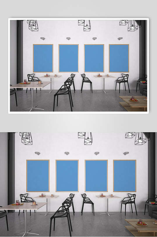 蓝色咖啡厅餐饮墙纸样机