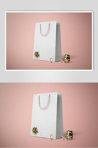 折纸麻绳粉背景购物袋包装样机