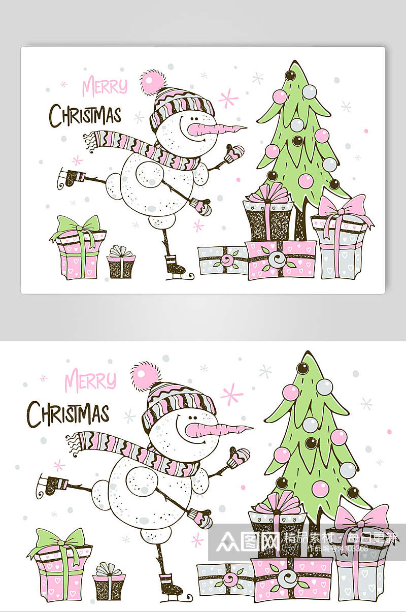 雪人圣诞手绘图案矢量素材素材