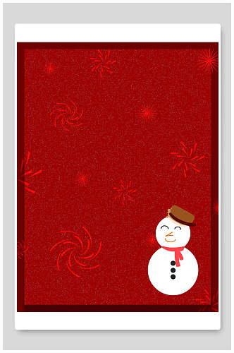 红色大气雪人烟花圣诞节背景