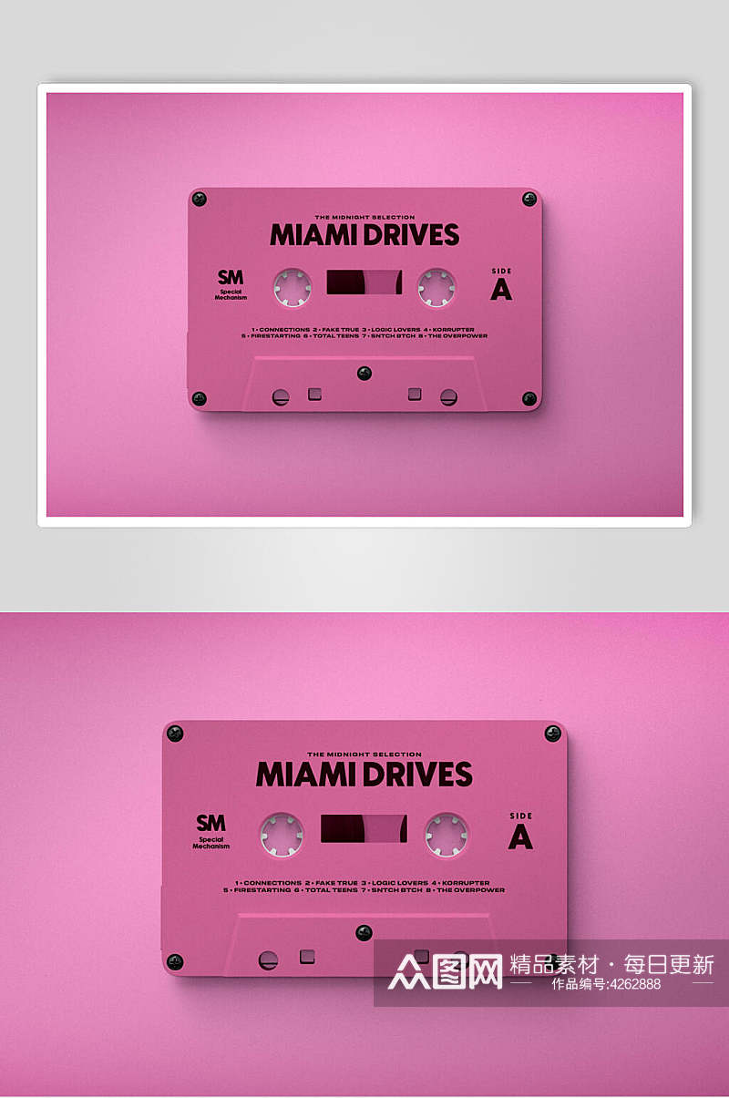 清新粉色复古磁带卡带样机素材