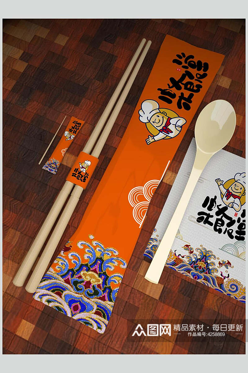 正方形食堂一次性餐具筷子样机素材