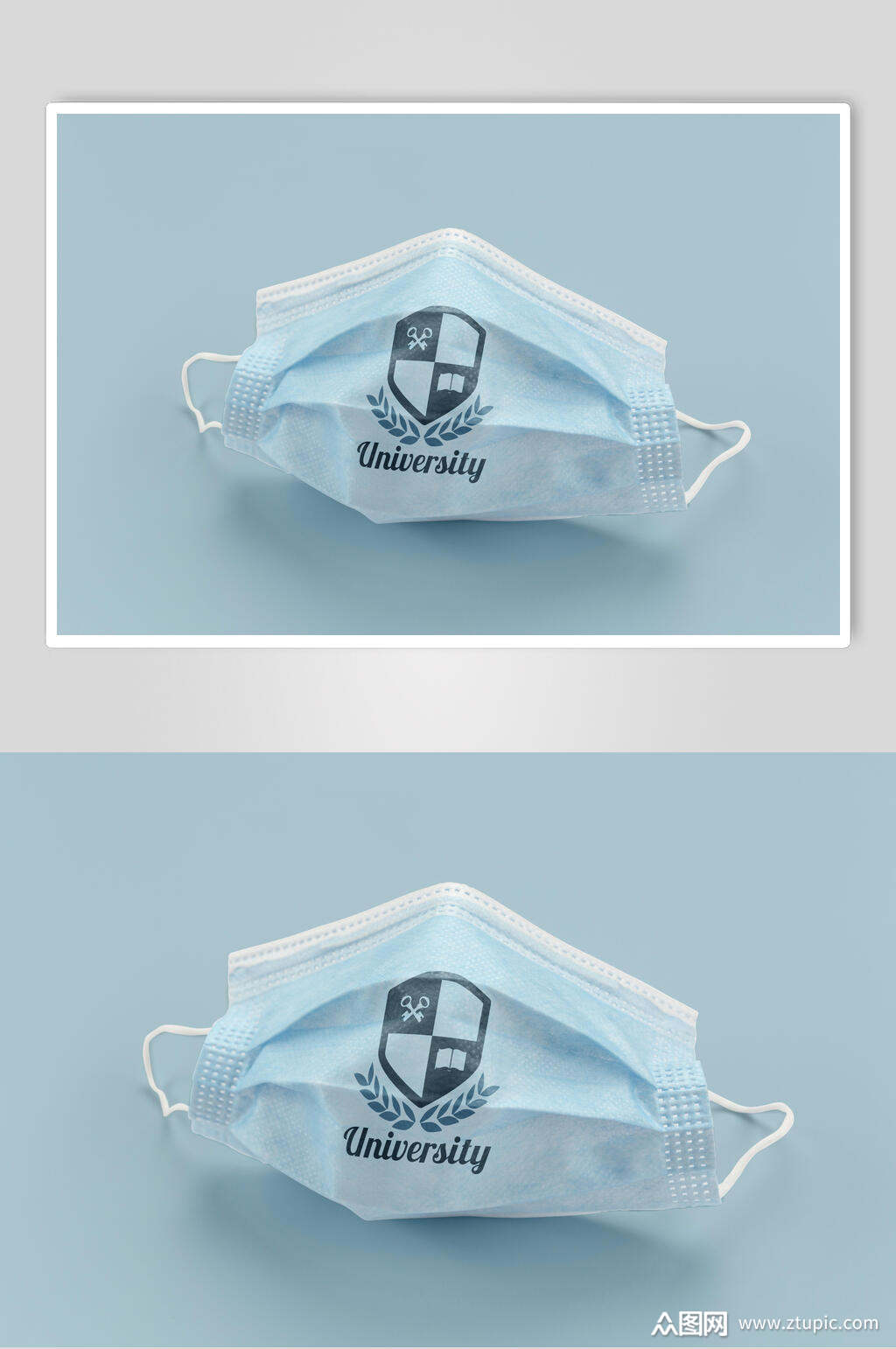 盾牌折痕阴影蓝色口罩展示样机素材