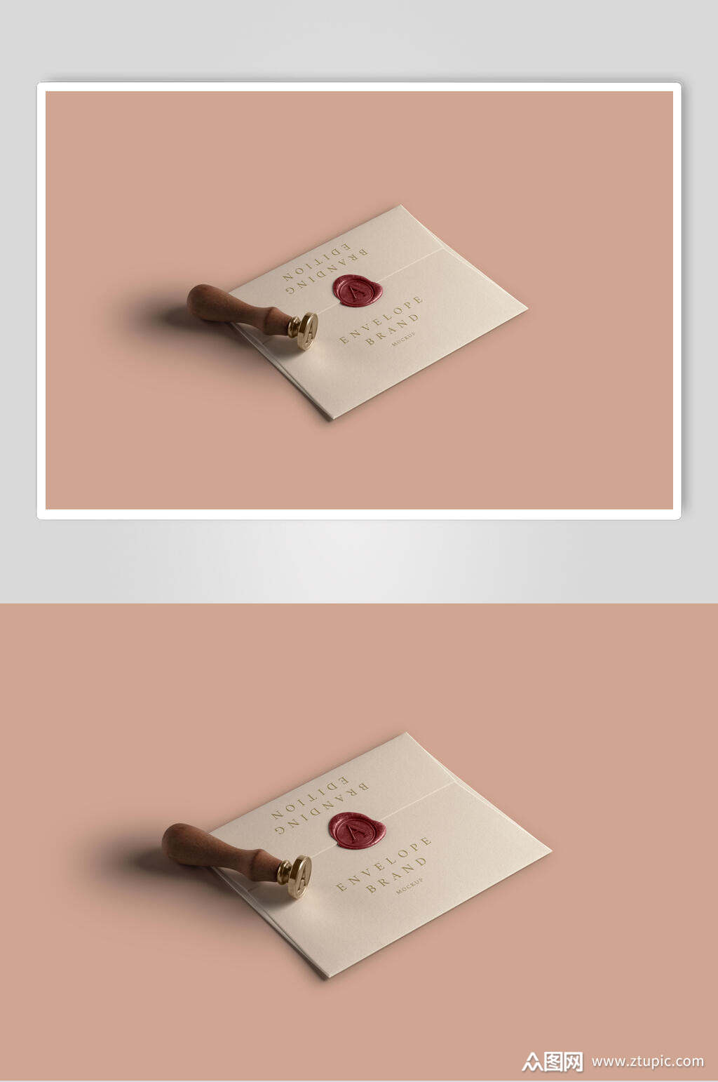 近景高清木头火漆粉色印章样机素材