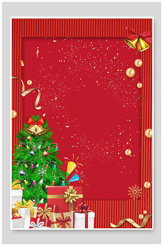 红色彩带圣诞树圣诞节背景