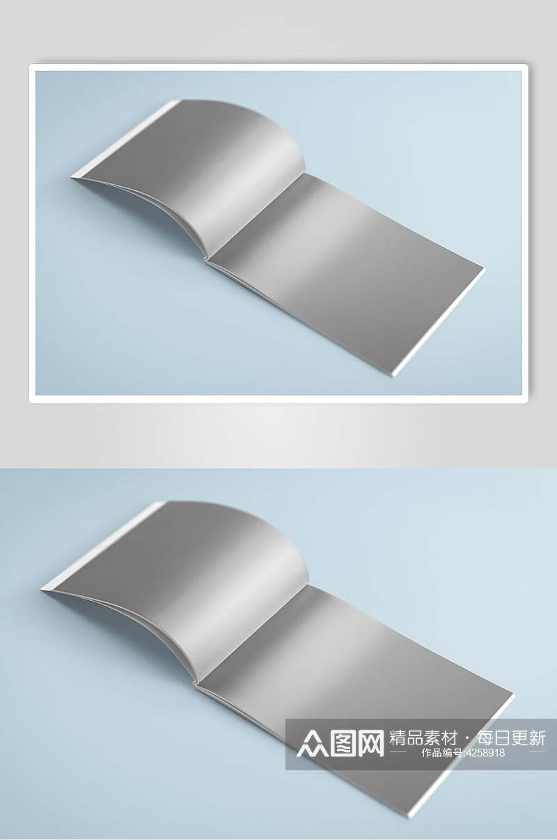 二折页纸张平滑蓝背景墙书籍样机素材