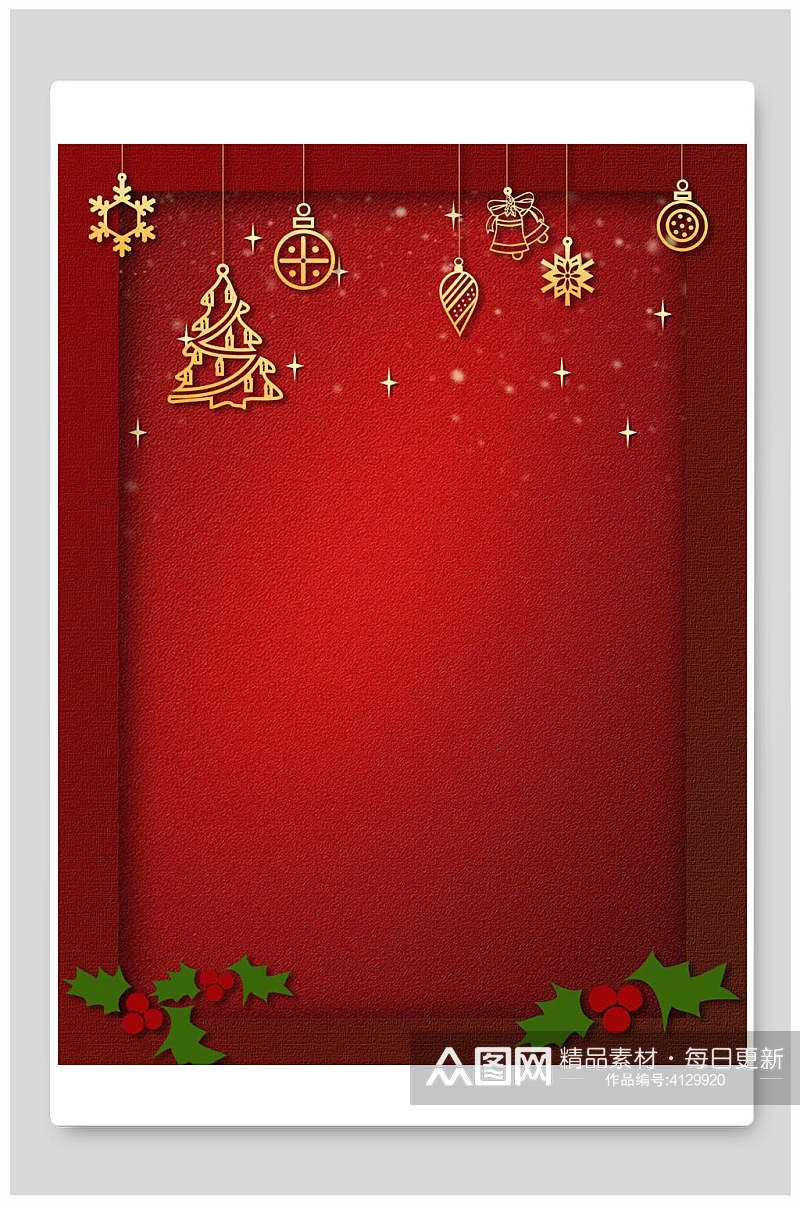 红色高端剪纸雪花圣诞节背景素材